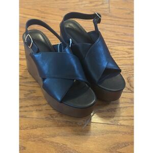 Universal Thread Naomi Black Platform Wedge Sandals Crossover Straps 9.5